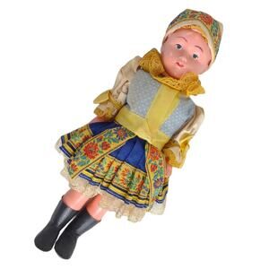 Vintage Lidova Tvorba Czechoslovakia Folk Art Costume 12" Plastic Doll Celluloid